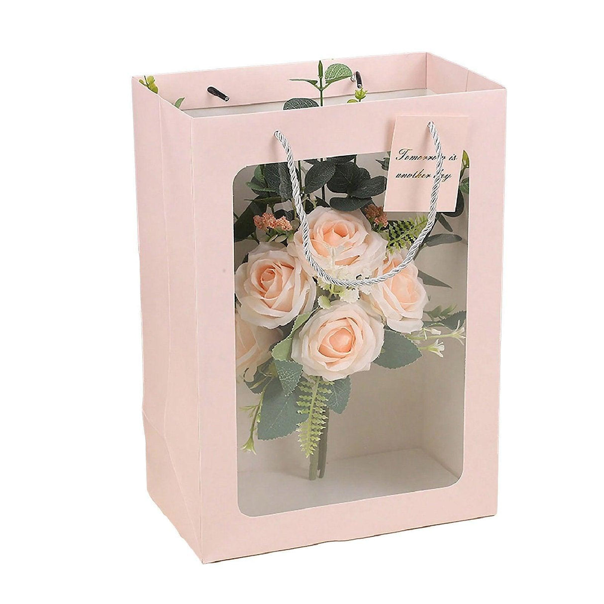 25x Thick Gift Bags with Transparent Window for Valentines Day Bouquets and Gift - Tote-Bag-25pcs-Red-18-13-25cm
