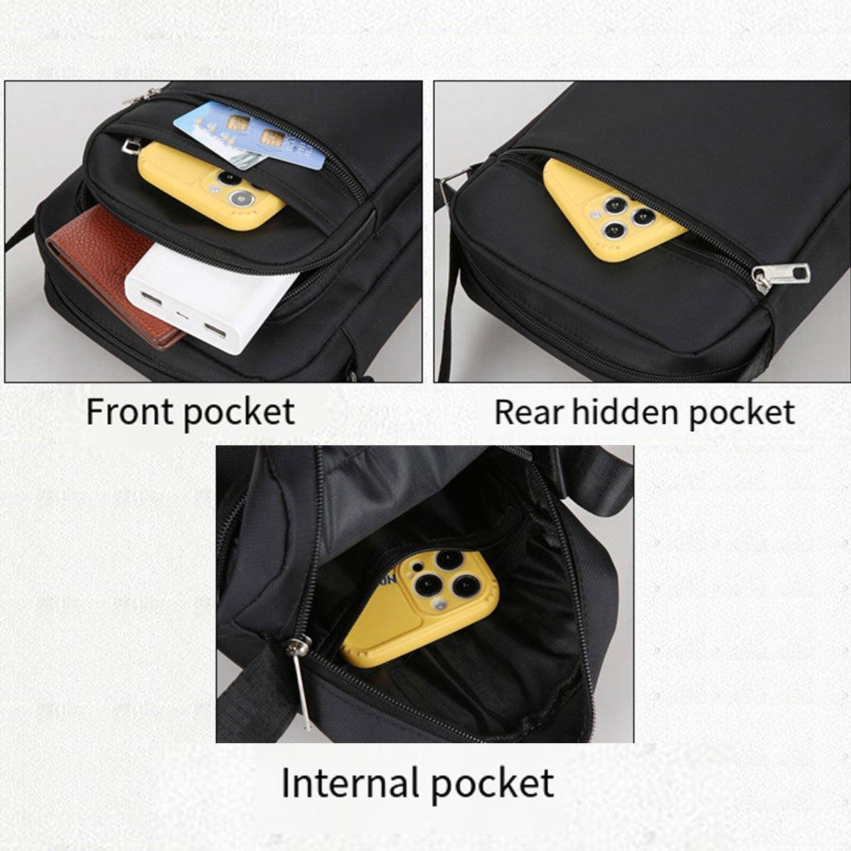 Mens Crossbody Shoulder Bag Travel Messenger Bag Casual Handbag for Boys and Men - Black-4 zippers