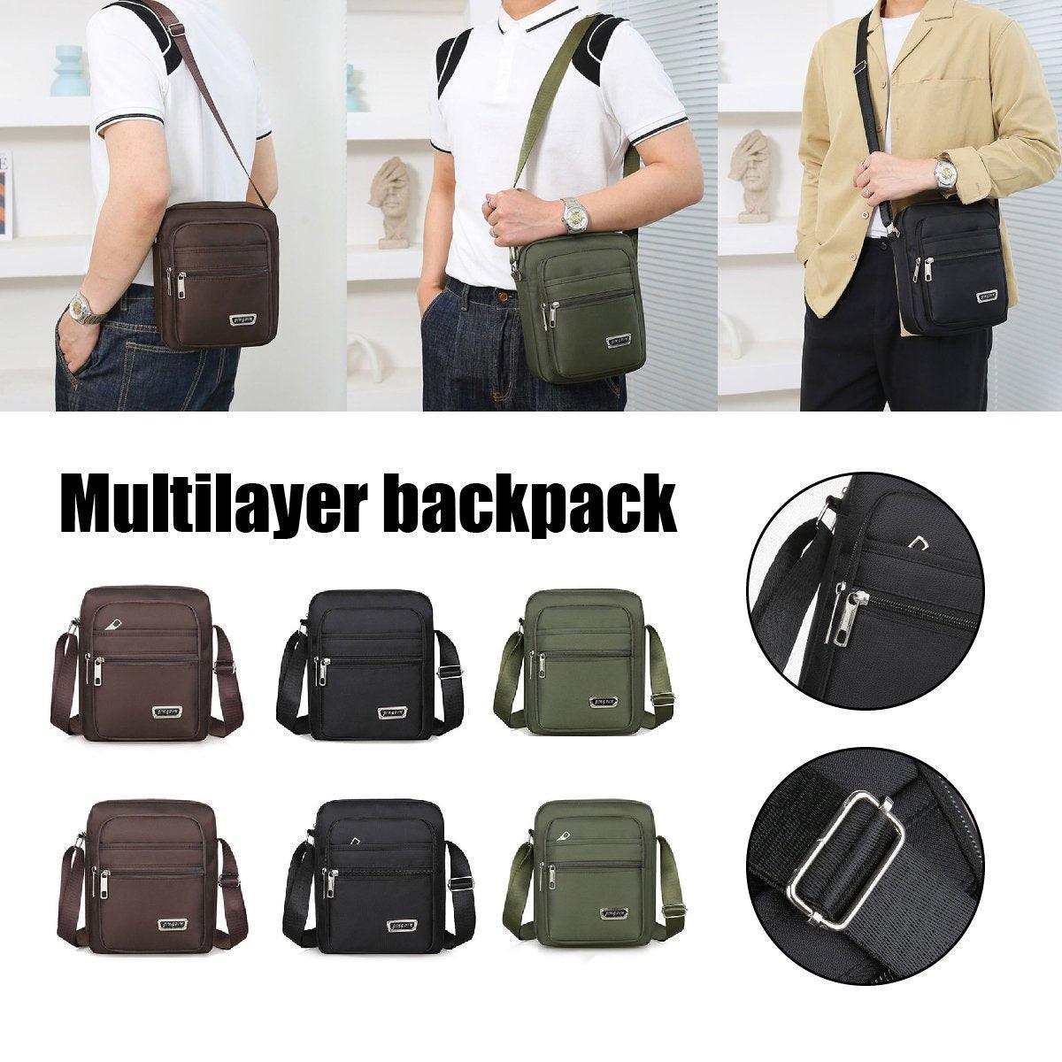 Mens Crossbody Shoulder Bag Travel Messenger Bag Casual Handbag for Boys and Men - Brown-4 zippers