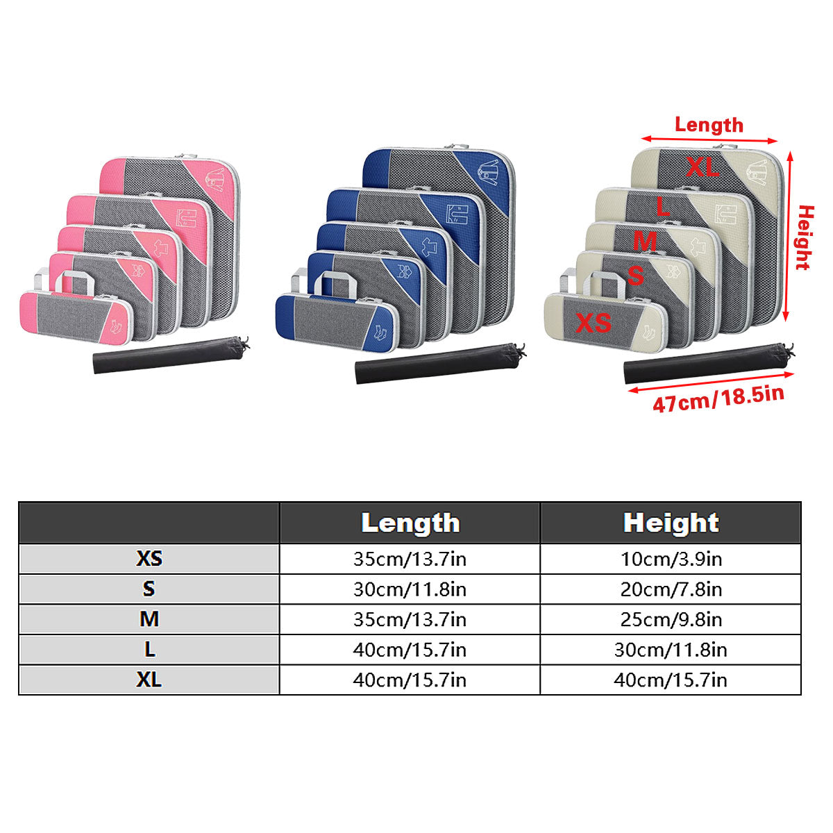 6PCS Compression Packing Cubes Expandable Luggage Storage Bag Travel Packing Bag - Navy