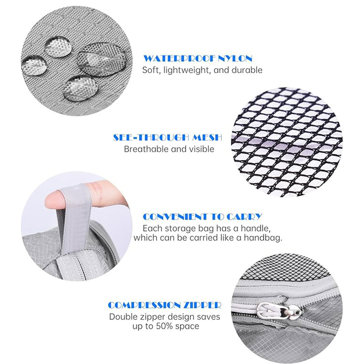 6PCS Compression Packing Cubes Expandable Luggage Storage Bag Travel Packing Bag - White