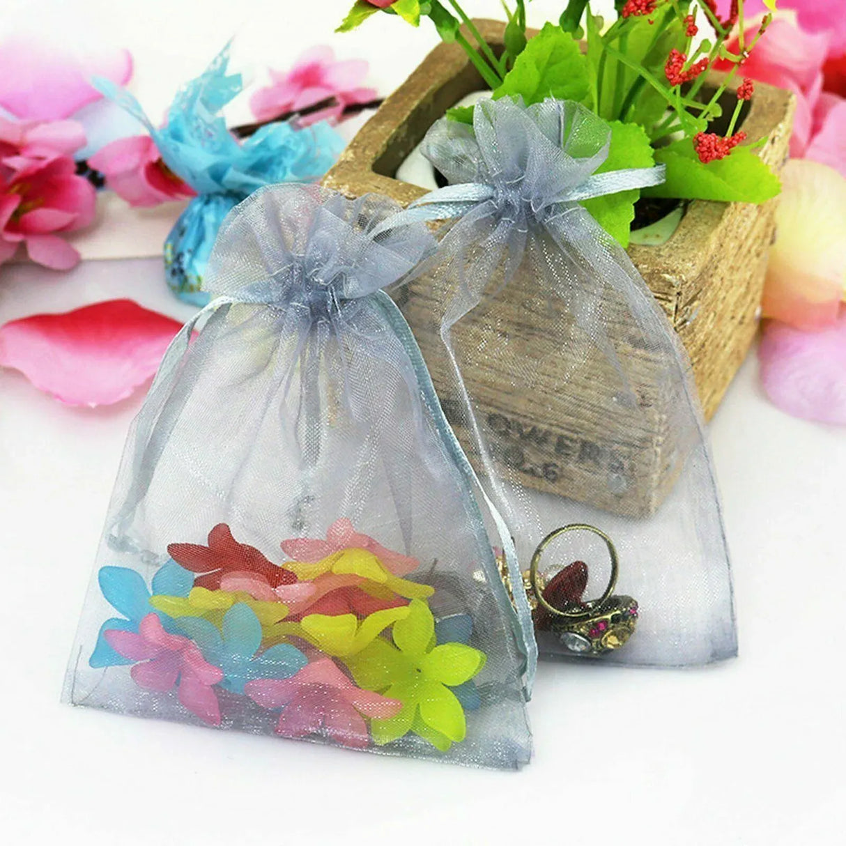 50 pcs Organza Bag Sheer Bags Jewellery Wedding Candy Packaging Sheer Bags 7*9 cm - Red/50PCS