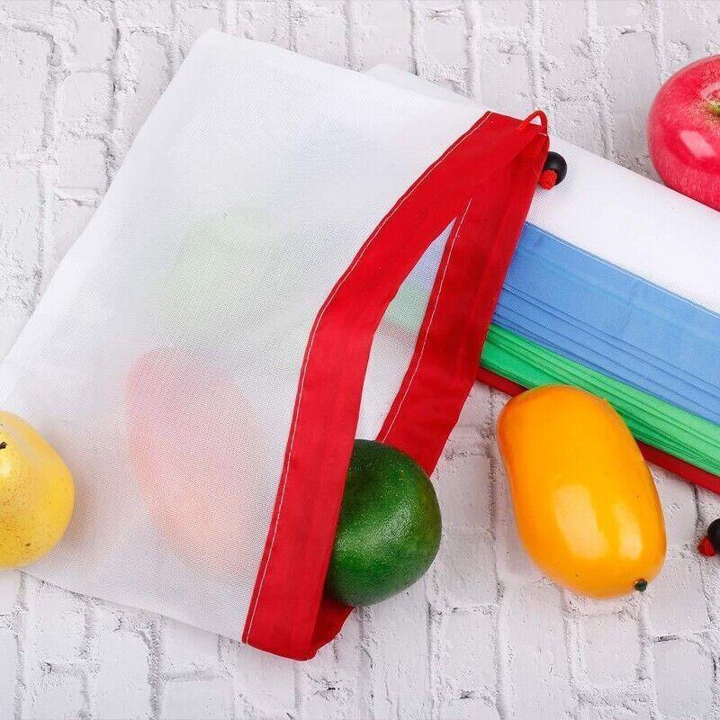 Up 15X Eco Friendly Reusable Mesh Produce Bags Superior Double Stitched Strength - 5PCS Large Blue