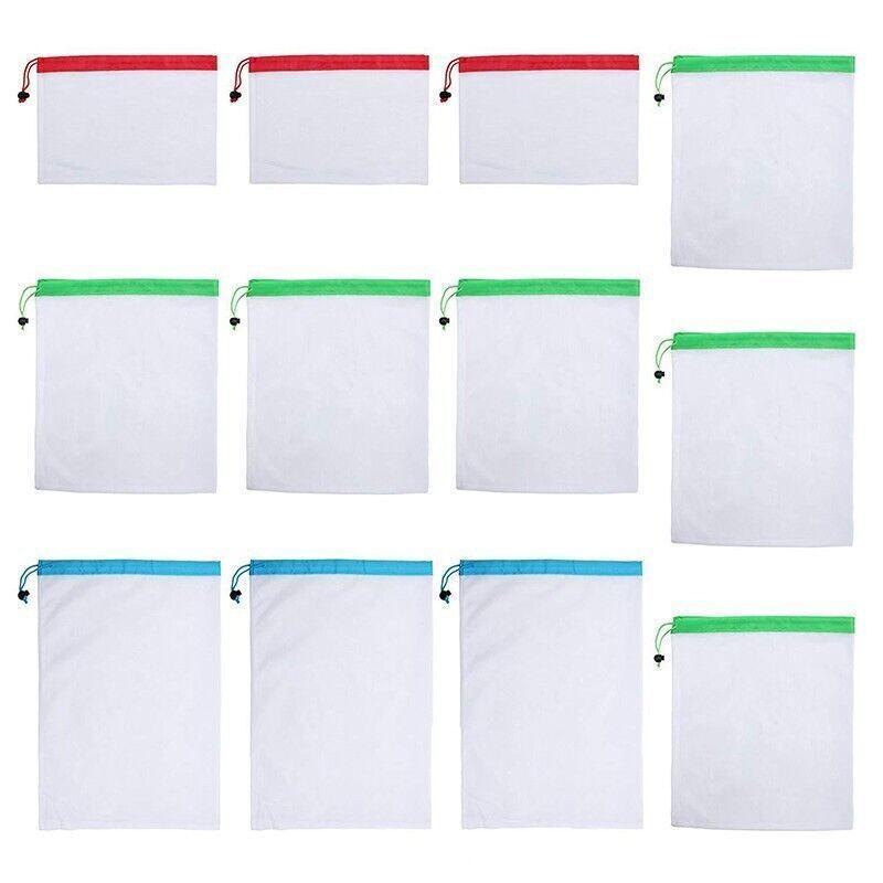 Up 15X Eco Friendly Reusable Mesh Produce Bags Superior Double Stitched Strength - 5PCS Medium Green