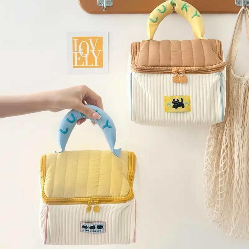 Cute Cabin Cosmetic Bag Large Capacity Portable Travel Storage Handheld Wash Bag - Yellow