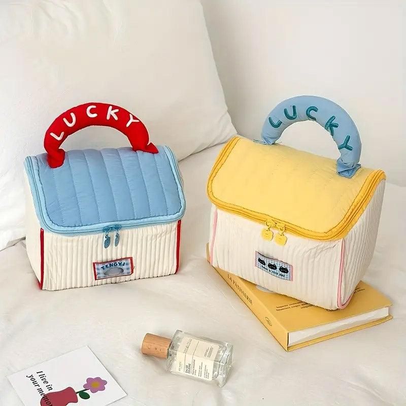 Cute Cabin Cosmetic Bag Large Capacity Portable Travel Storage Handheld Wash Bag - Yellow
