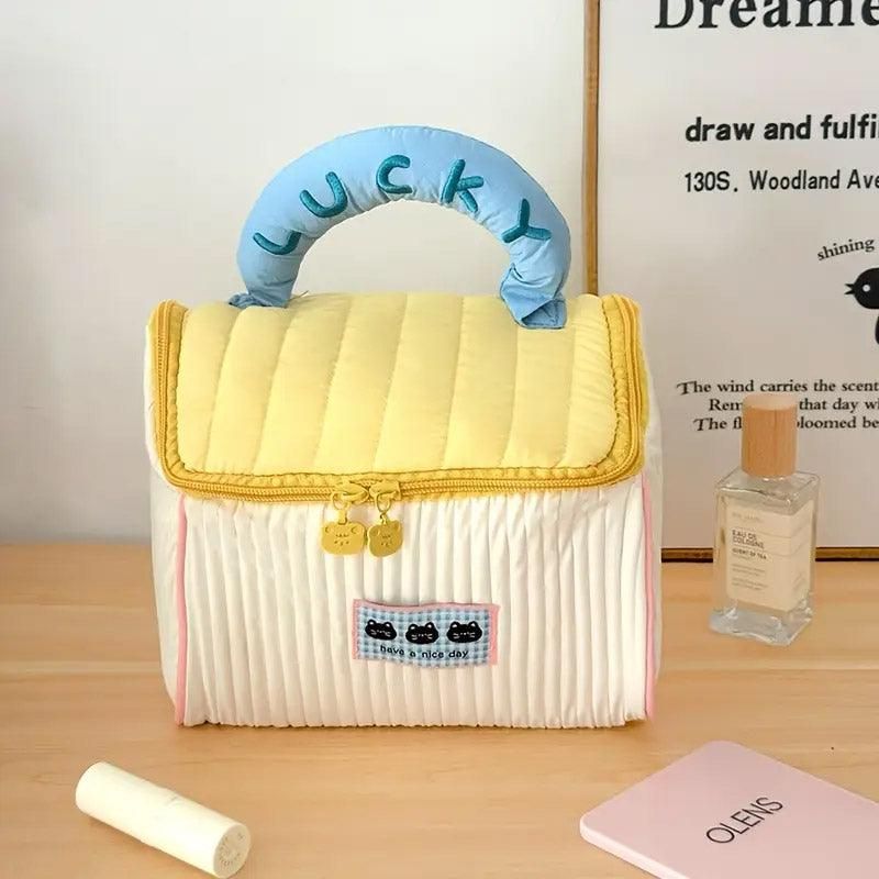 Cute Cabin Cosmetic Bag Large Capacity Portable Travel Storage Handheld Wash Bag - Yellow