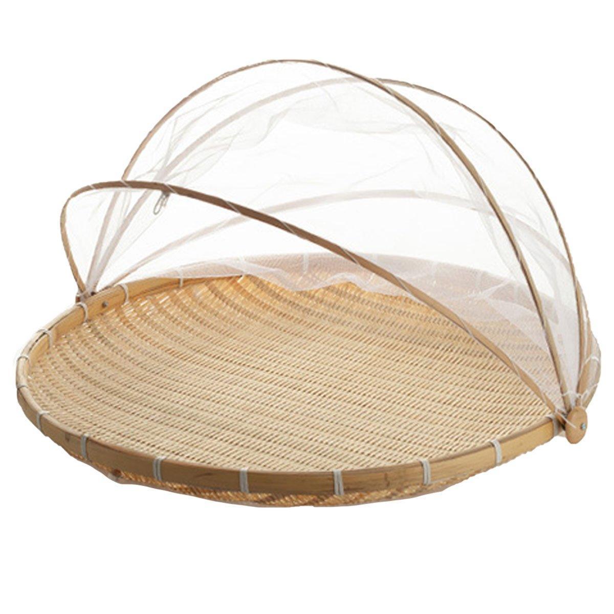 Bamboo Storage Basket with Mesh Cover for Fruit Vegetables Food Buns Kitchen - 42CM