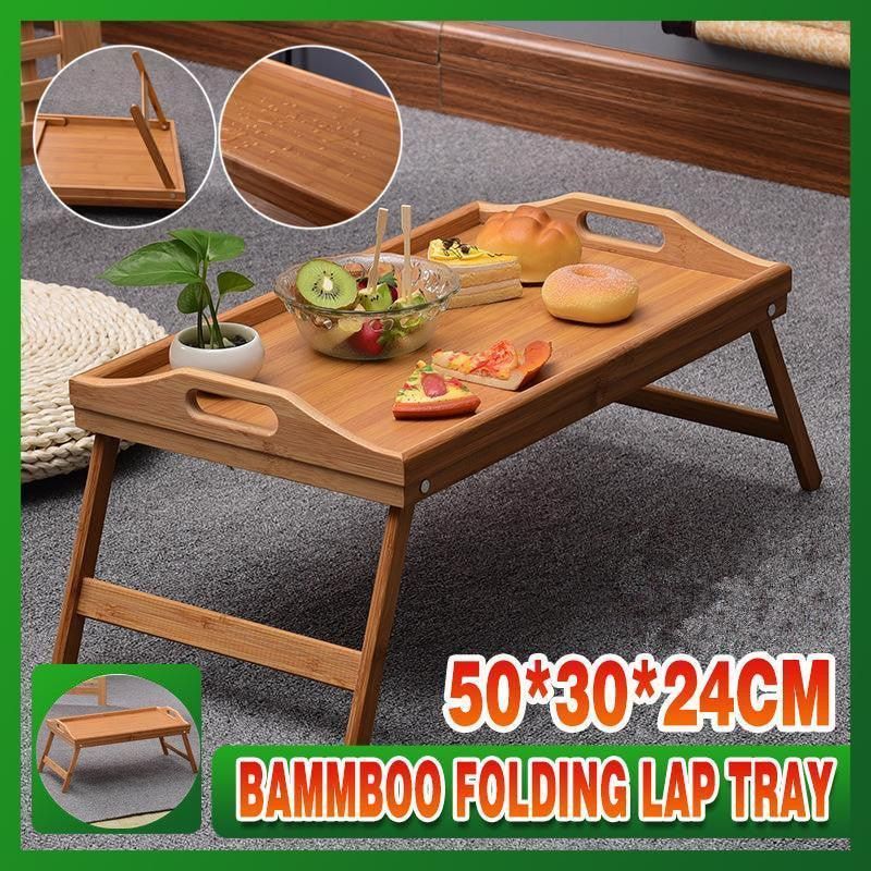 Wooden Bamboo Folding Tray Bamboo Fold Up Lap Tray Tea Coffee Table Breakfast