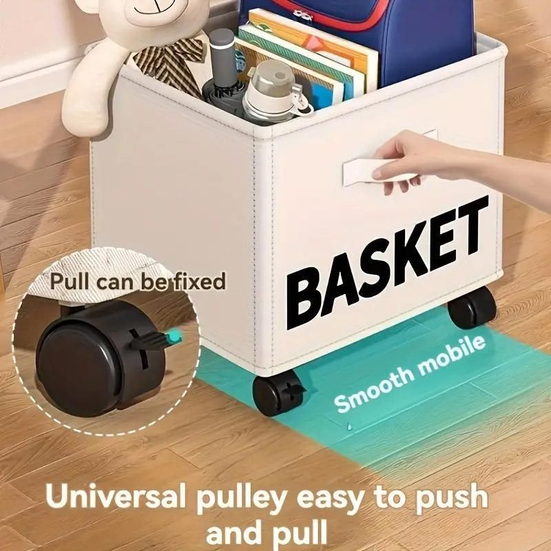 Rolling Storage Basket with Wheels for Under Desk or Shelf Organisation - Grey