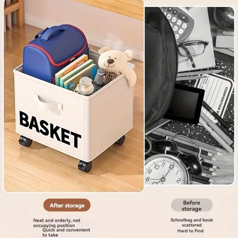 Rolling Storage Basket with Wheels for Under Desk or Shelf Organisation - Grey