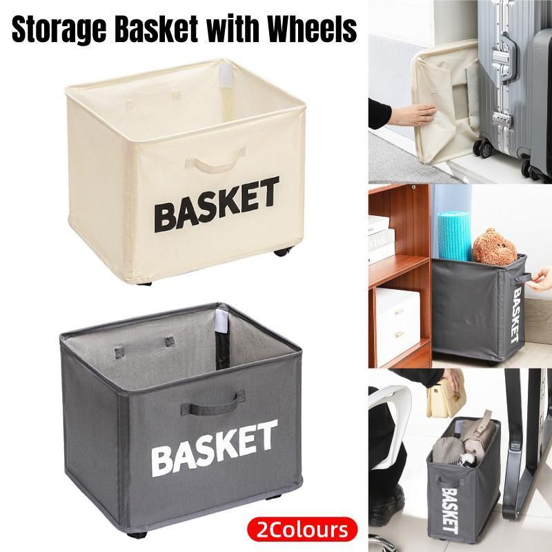 Rolling Storage Basket with Wheels for Under Desk or Shelf Organisation - Grey