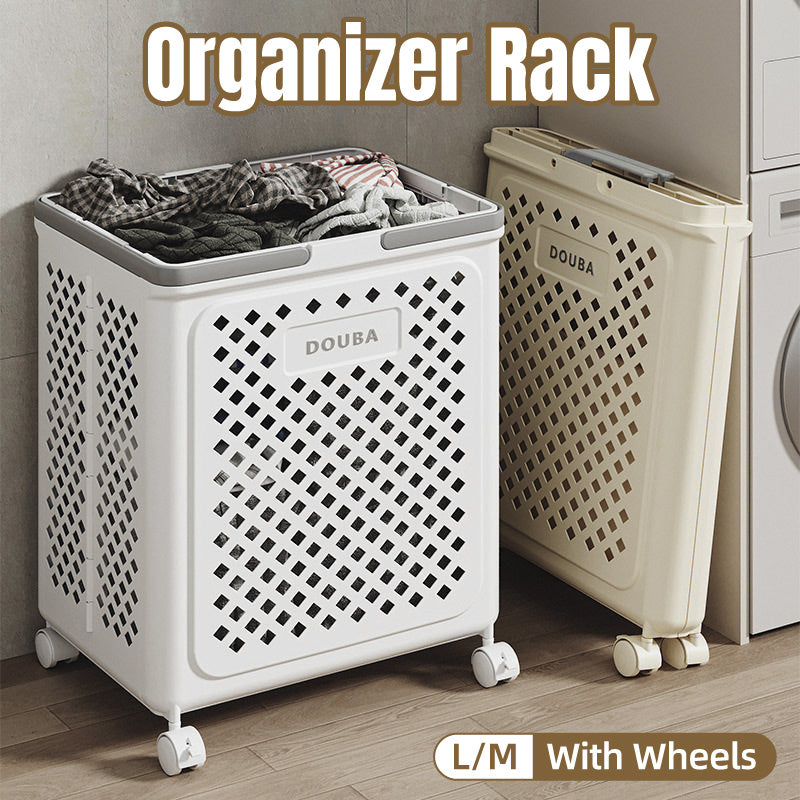 Folding Laundry Basket with Wheel Large Capacity Removable Dirty Clothes Storage - White-M