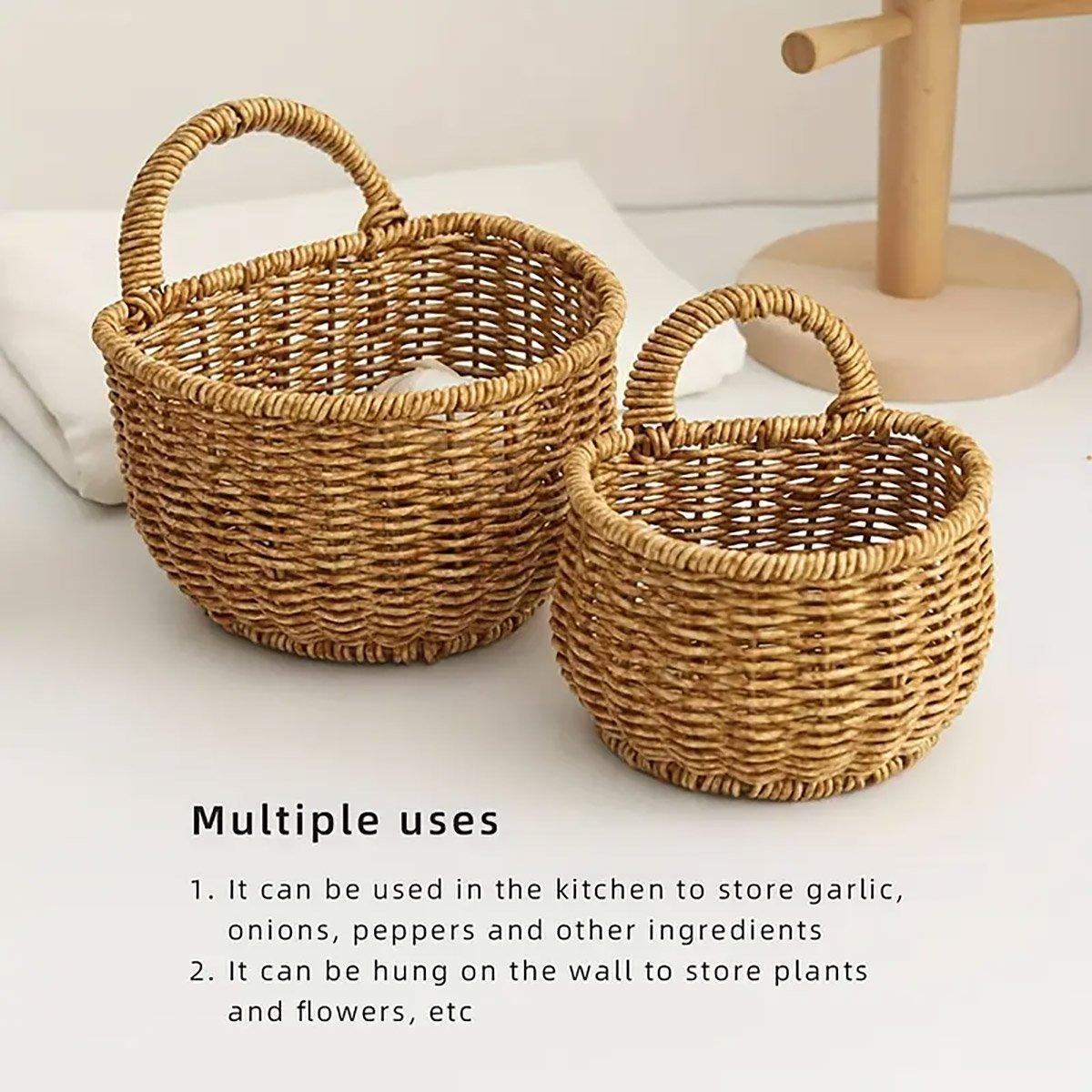 Imitation Rattan Woven Storage Basket Shelf Organizer Wash Rack for Home Decor - Small