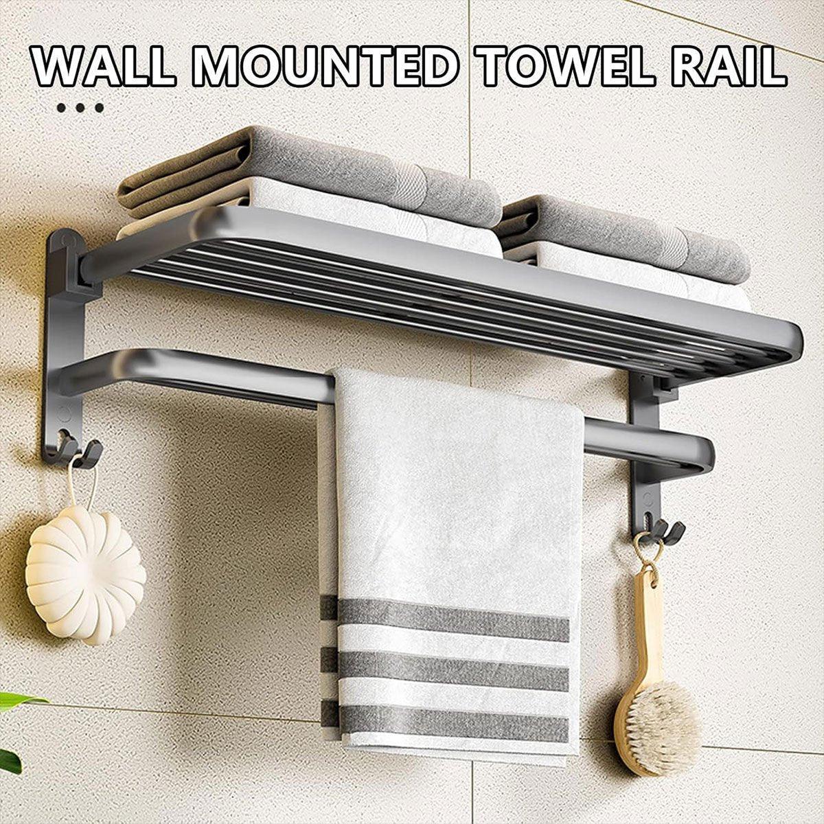 Grey Aluminum Towel Rack Punch-Free Bathroom Storage Towel Holder Home Organizer