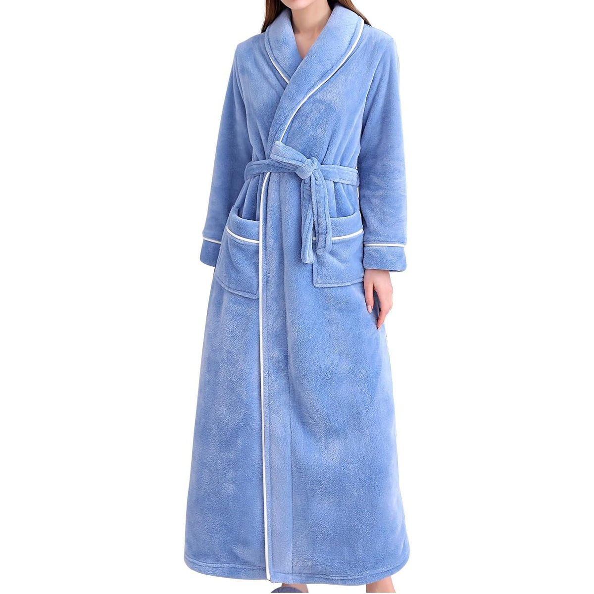 Flannel Bathrobe Set Autumn Winter Coral Fleece Nightgown for Men and Women Warm - Grey