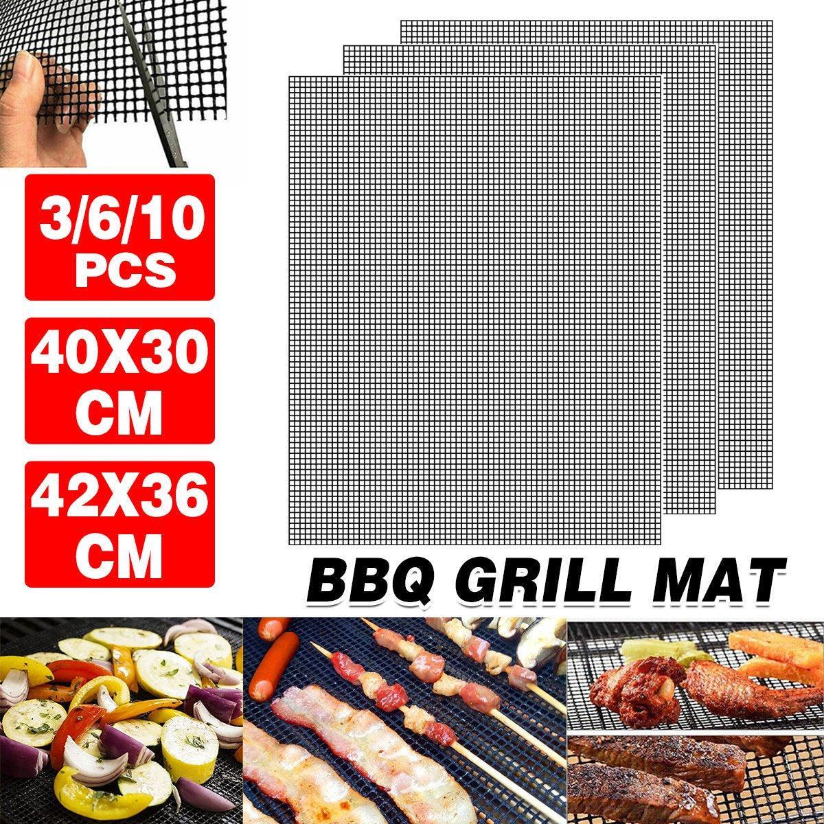 3/6/10PCS Non-Stick BBQ Grill Mat Mesh Liner Cooking Barbecue Sheet Baking Pad - 40X30cm-6PCS