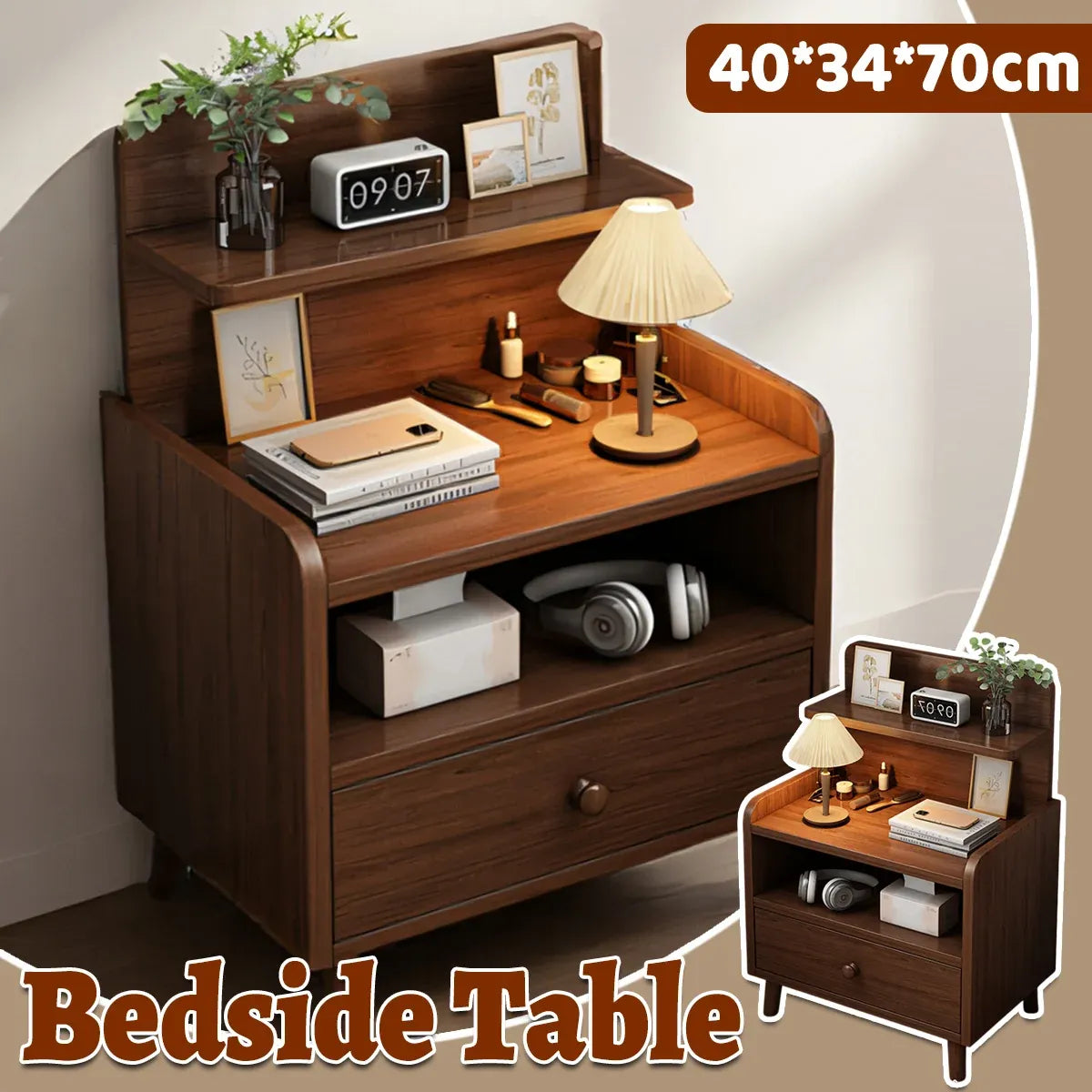 Small Solid Wood Nightstand Bedside Table Bedroom Storage Side Table