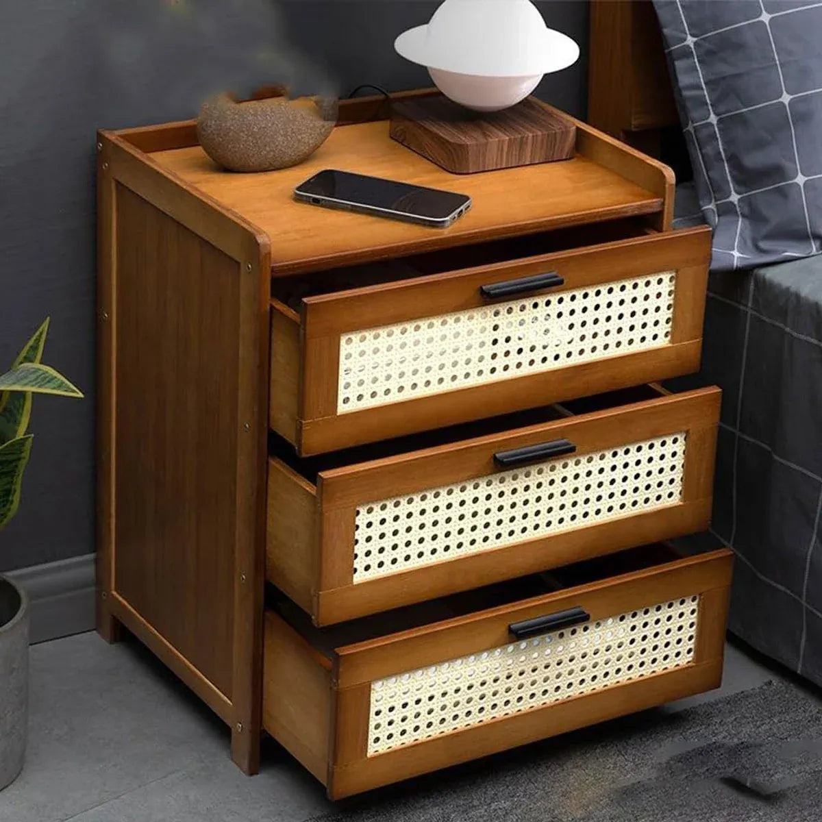 3-Layer Drawer Bedroom Nightstand Large Storage Stable Structure Space Saving