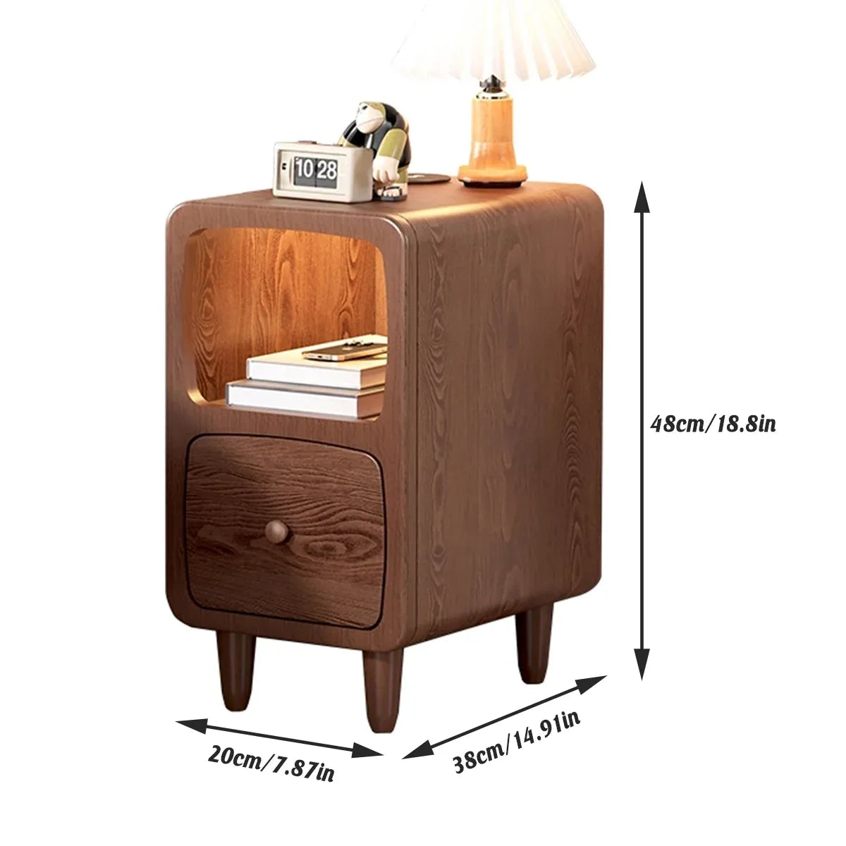 Wood Mini Bedside Table with Drawer and Shelf Compact Space Saving
