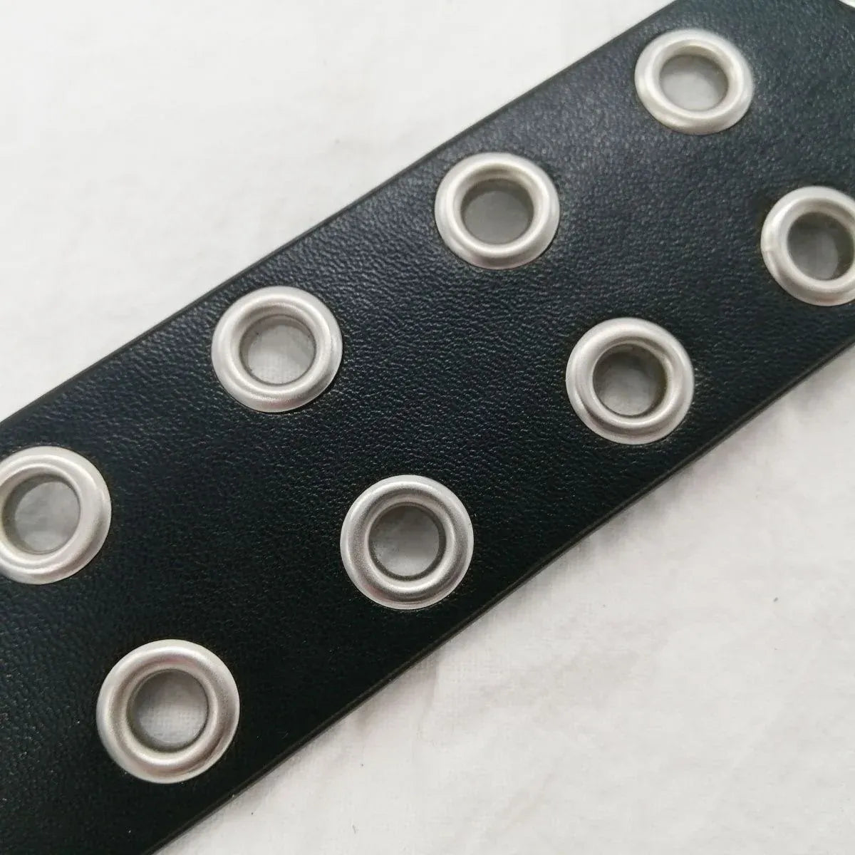 Double Grommet Holes Lether Belt 2-Row Studded For Women Men Punk Belts Use