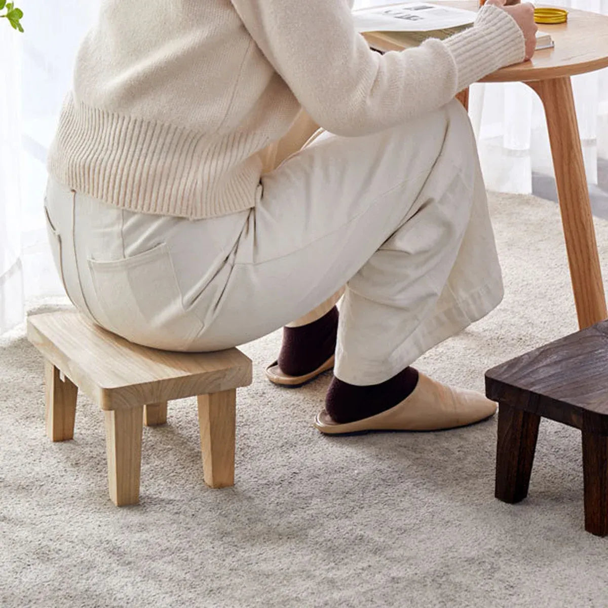 Solid Wood Small Bench Low Stool Shoe Bench Living Room Sturdy
