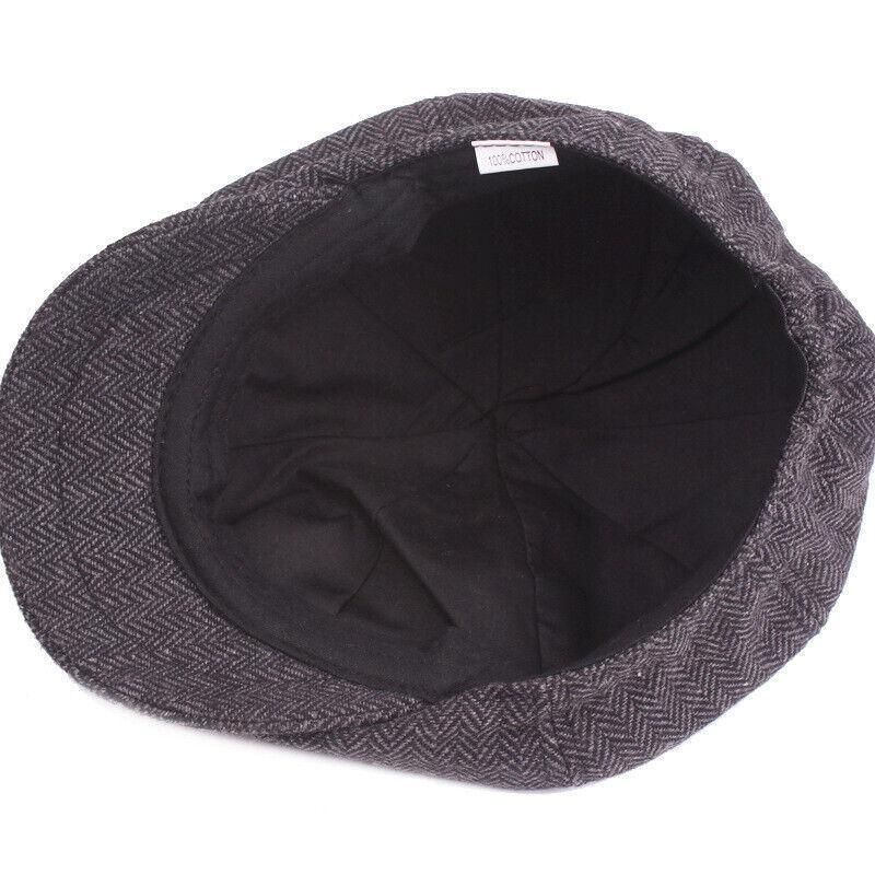 8 Panels Newsboy Flat Cap Peaky Blinders Baker Golf Driving Boy Mens Beret Hat - Dark Grey
