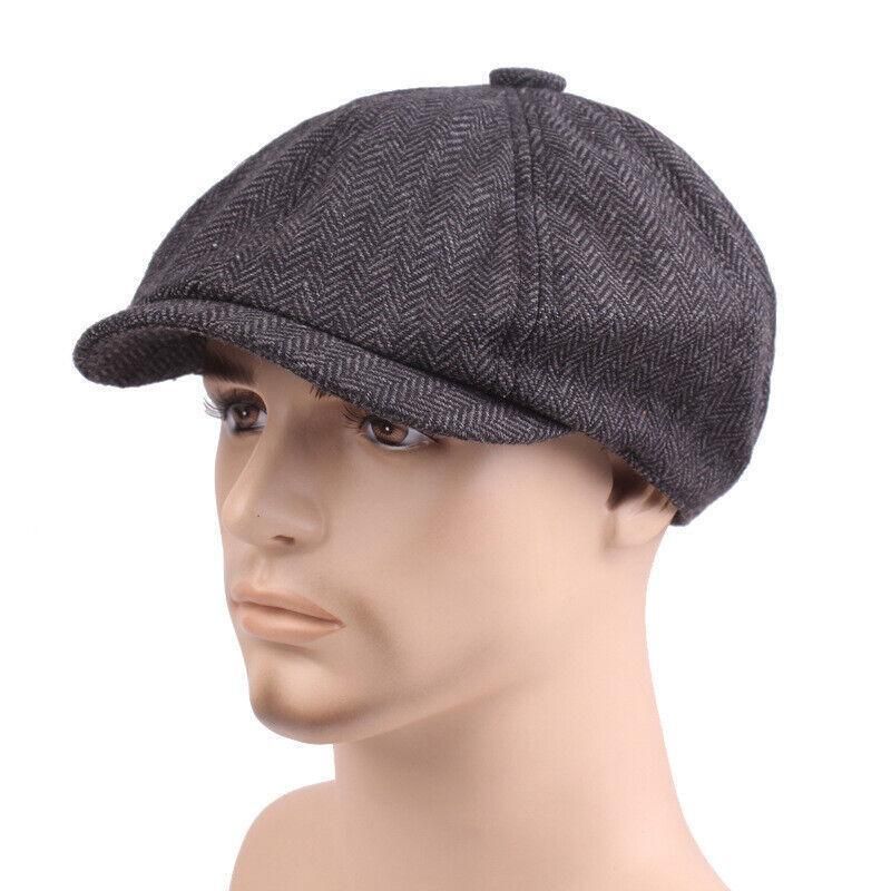 8 Panels Newsboy Flat Cap Peaky Blinders Baker Golf Driving Boy Mens Beret Hat - Dark Grey