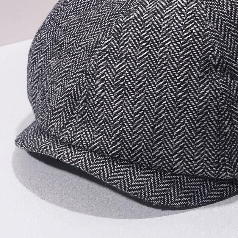 8 Panels Newsboy Flat Cap Peaky Blinders Baker Golf Driving Boy Mens Beret Hat - Dark Grey