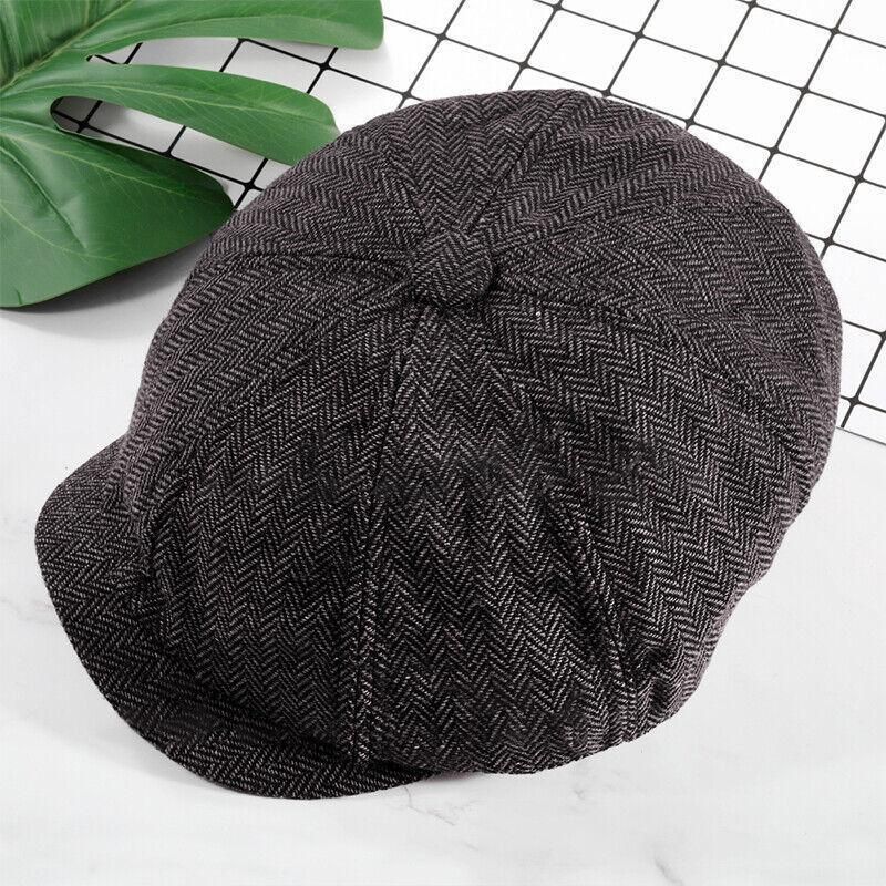 8 Panels Newsboy Flat Cap Peaky Blinders Baker Golf Driving Boy Mens Beret Hat - Dark Grey