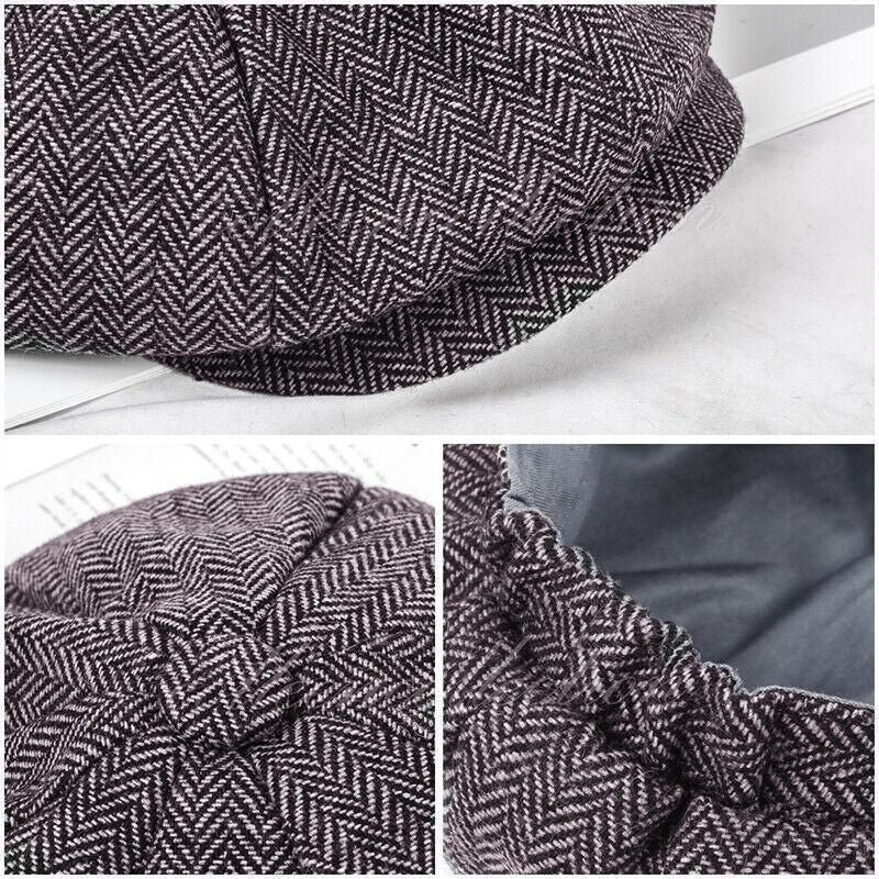 8 Panels Newsboy Flat Cap Peaky Blinders Baker Golf Driving Boy Mens Beret Hat - Dark Grey