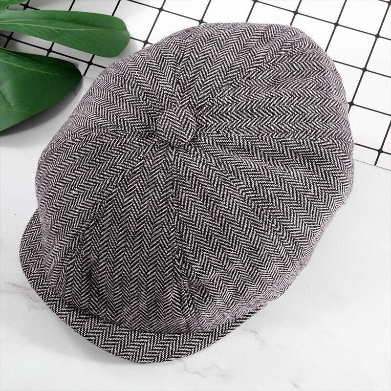 8 Panels Newsboy Flat Cap Peaky Blinders Baker Golf Driving Boy Mens Beret Hat - Dark Grey
