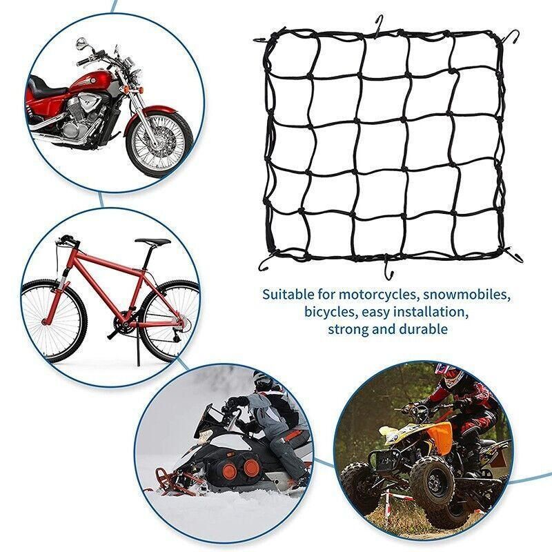 Motorcycle Bungee Cargo Net Helmet Mesh Bike Hold Down Accessories 6 Hooks