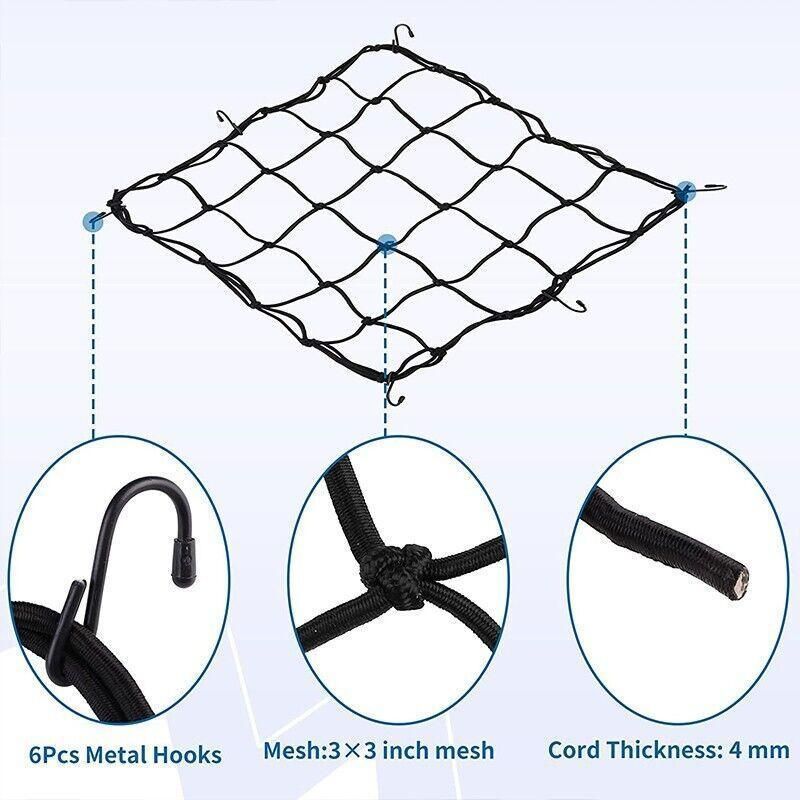 Motorcycle Bungee Cargo Net Helmet Mesh Bike Hold Down Accessories 6 Hooks