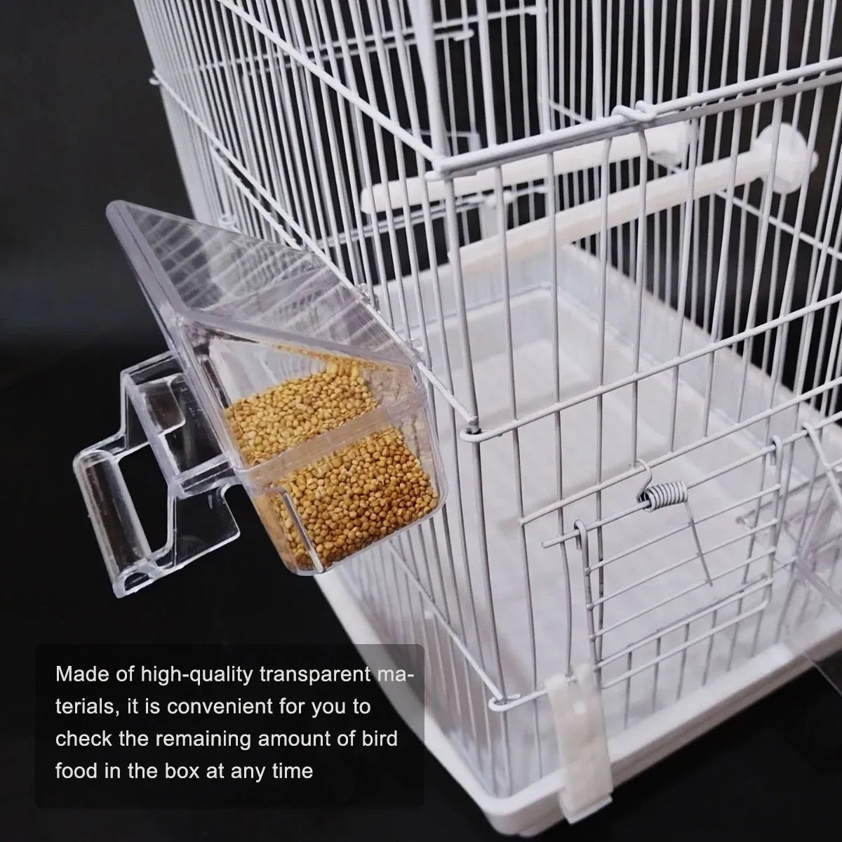Bird Cage Feeder Hanging Clear Plastic Anti Spill with Hook