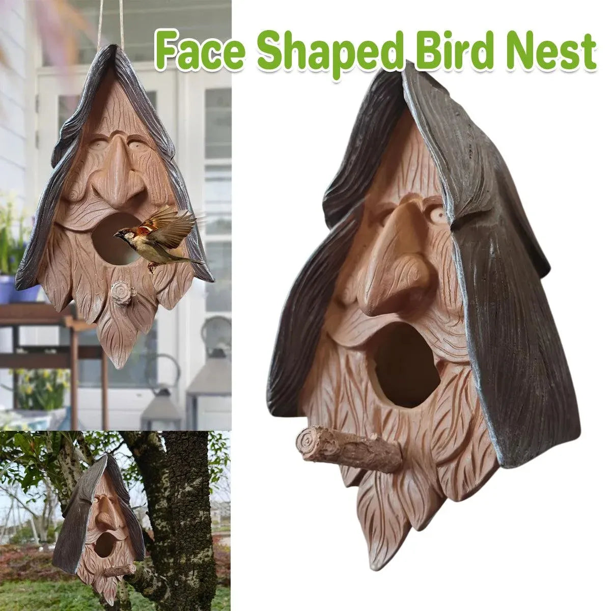 Human Face Birdhouse Resin Garden Ornament Outdoor Bird Nest Decor Statue