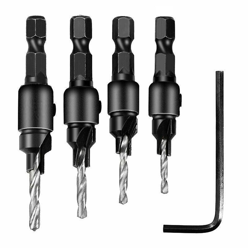 4PCS Screw Countersink Bit Set Pilot Holre Drill Metal Plastic Wood Hex Shank - Silver