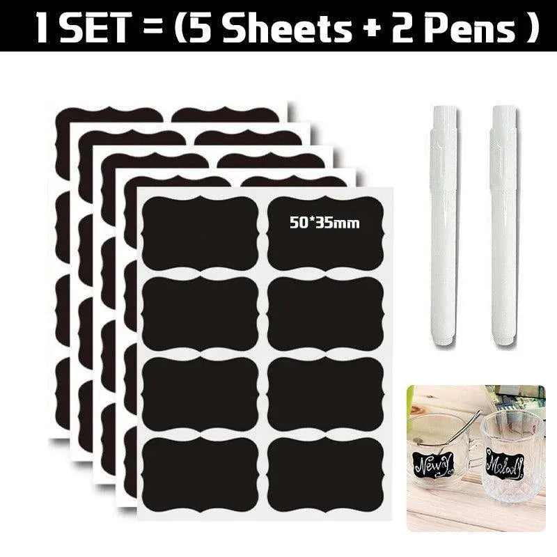 40 Jar Labels Stickers Black Labels Chalk Pen Kitchen Pantry Spice Herb AU Stock