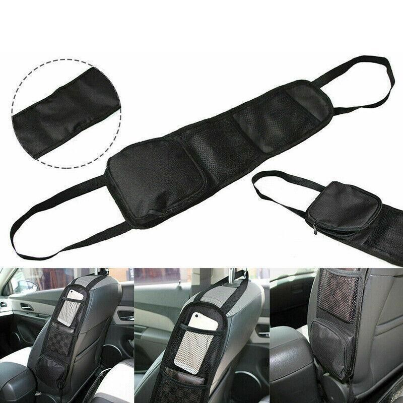 Black Vehicle Backrest Side Pocket Mesh Hanging Bag Organizer with Phone Holder