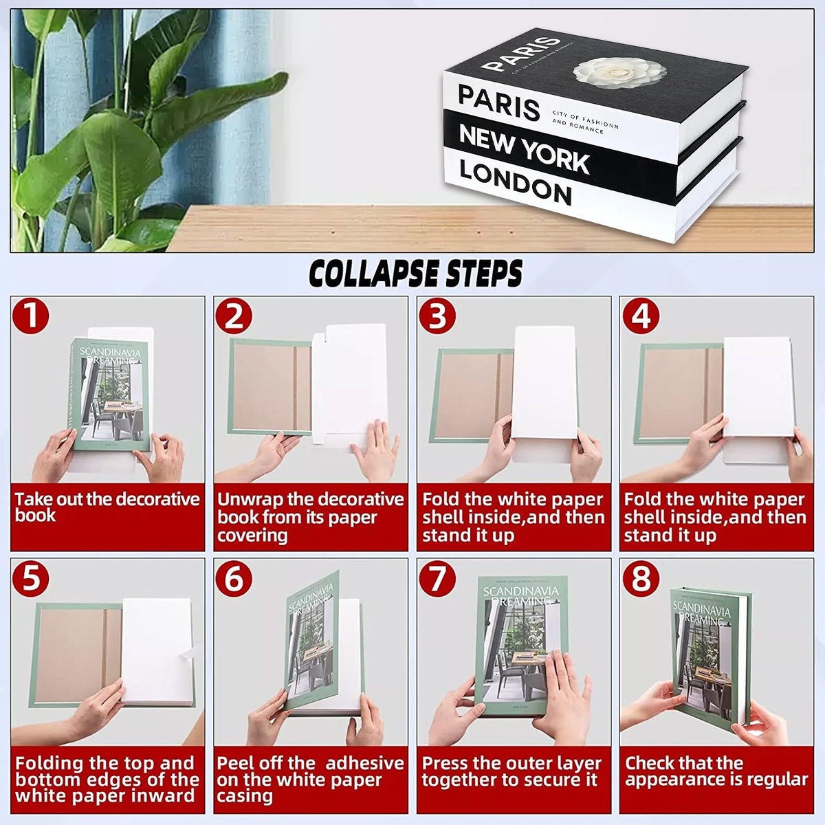 3 PCS Modern Decorative Books Set Foldable Fake Books for Display City Theme - B