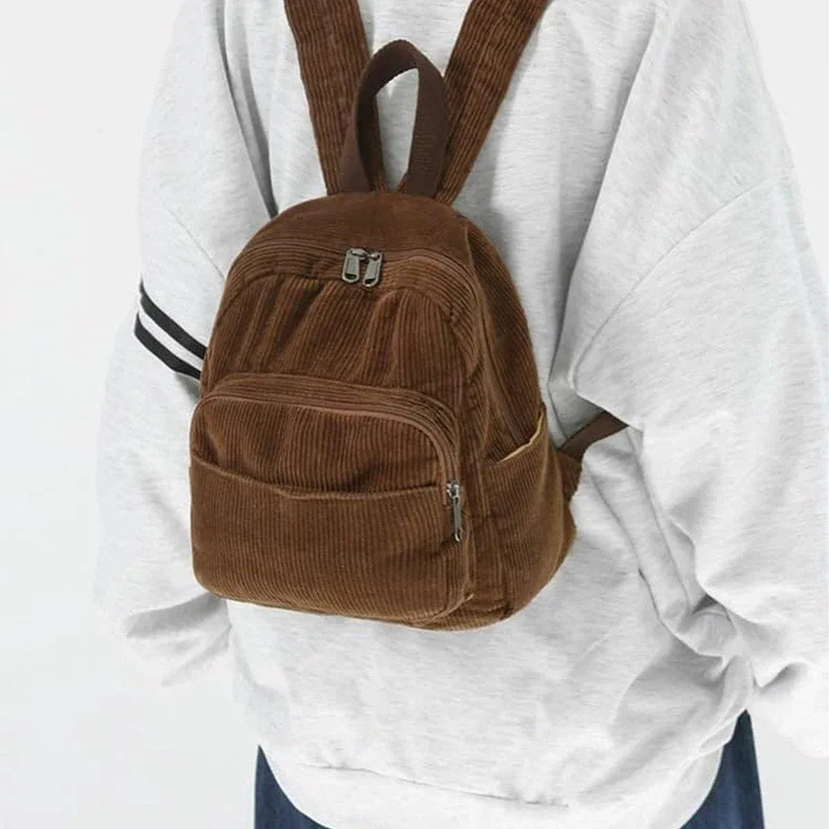Schoolbag Corduroy Shoulder Bag Simple Mini Backpack for Daily Casual Use