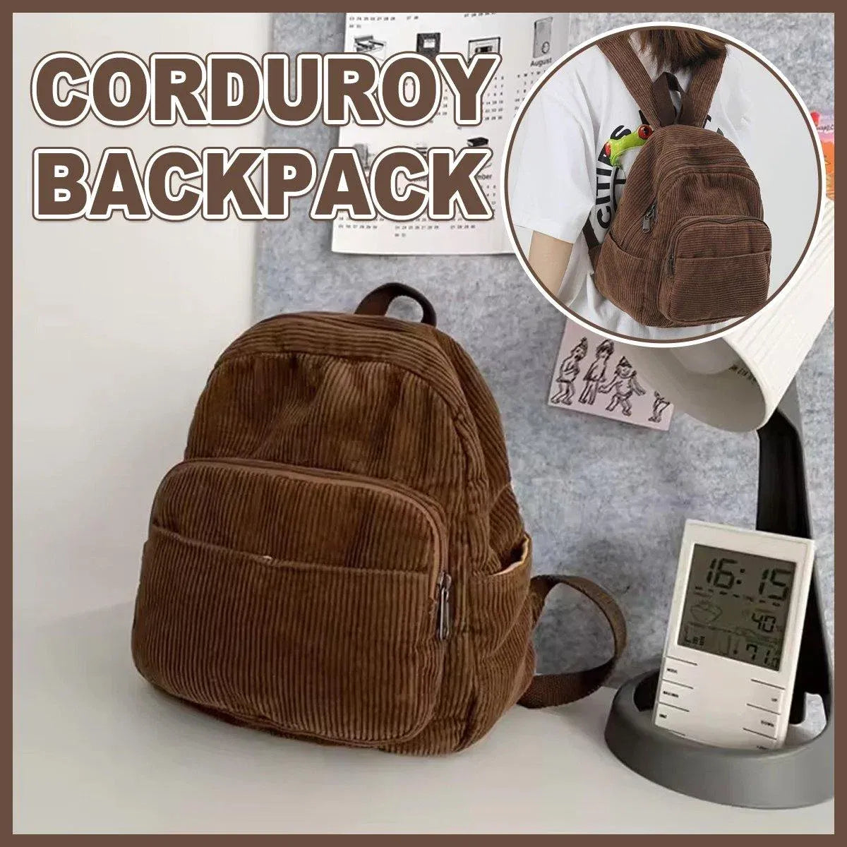 Schoolbag Corduroy Shoulder Bag Simple Mini Backpack for Daily Casual Use