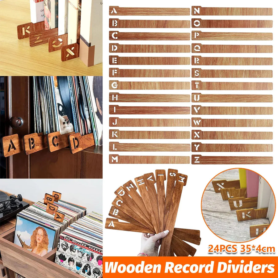 Wood Alphabet Bookmark A-Z Divider Home Vinyl Record Organizer Decorative Tool