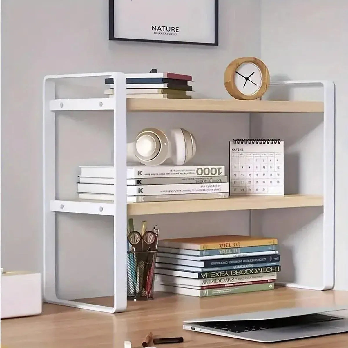 Adjustable Height Multi-Layer Desktop Bookshelf Home Office Floor Organizer Rack - 1 Shelf