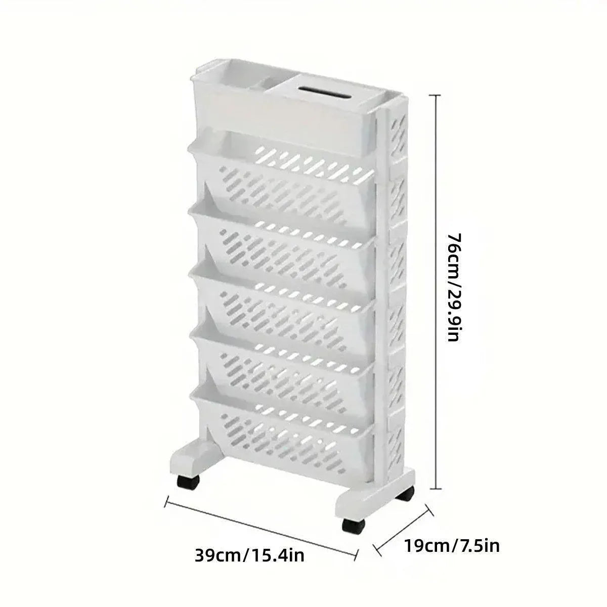 Six Tier Rolling Storage Cart Slim Magazine File Organiser White
