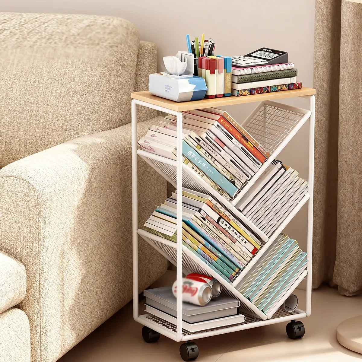 Mobile Wheeled Small Bookshelf Floor Storage Rack for Home Office Storage