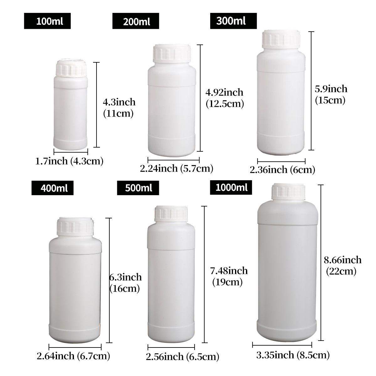 50pcs Chemical Bottle White Plastic Sample Reagent Bottles for Lab Storage - 300ml