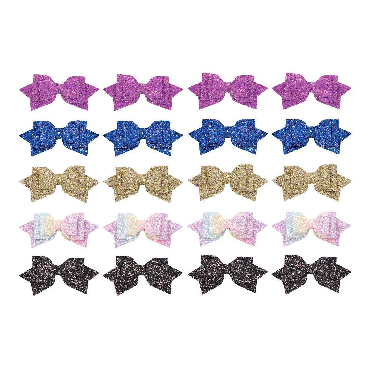 20Pcs Hair Clips Colourful Glitter Sequin Bow Set for Girls and Teens