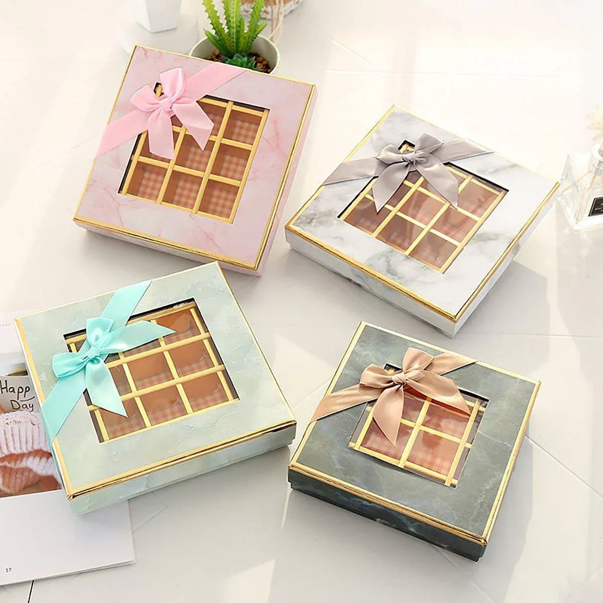 25X Valentines Day 9/12Grids Chocolate Box Gourmet Desserts Gift Display Window - Gray 9Grids-12-12-4-25pcs