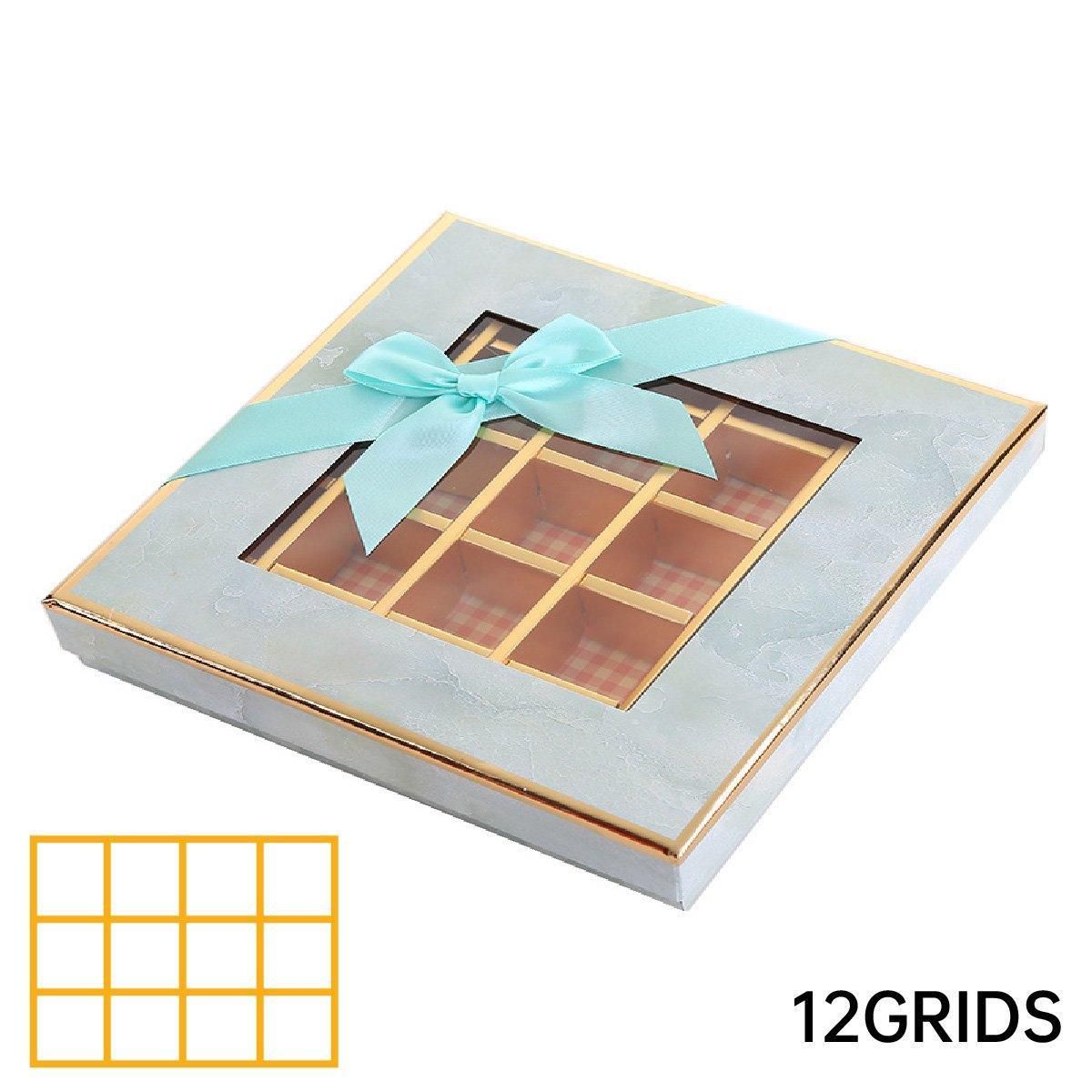 25X Valentines Day 9/12Grids Chocolate Box Gourmet Desserts Gift Display Window - Gray 9Grids-12-12-4-25pcs